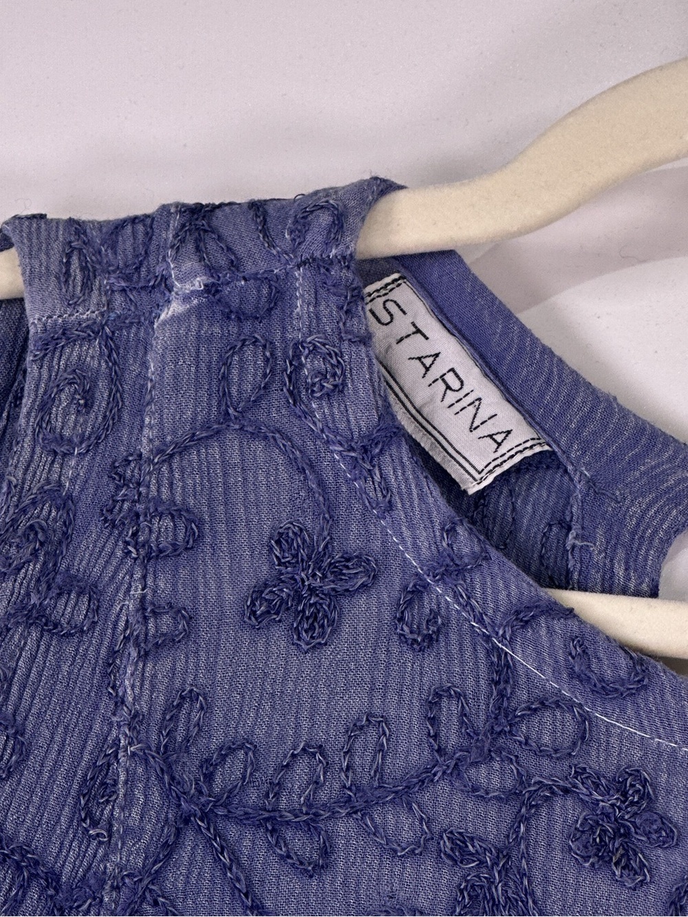 Vintage Starina Sleeveless Aline Dress Floral Embroidered Rayon Blue M - Picture 6 of 11
